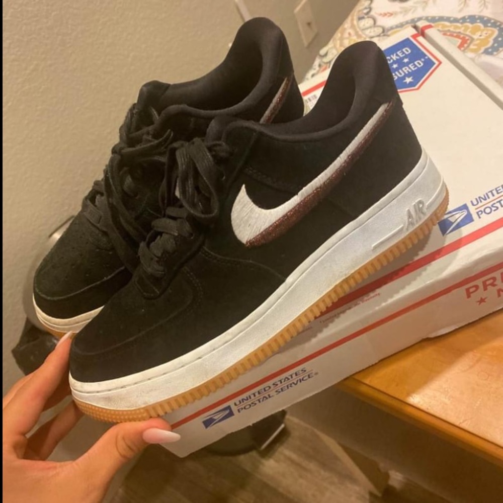Black suede Air Force Ones